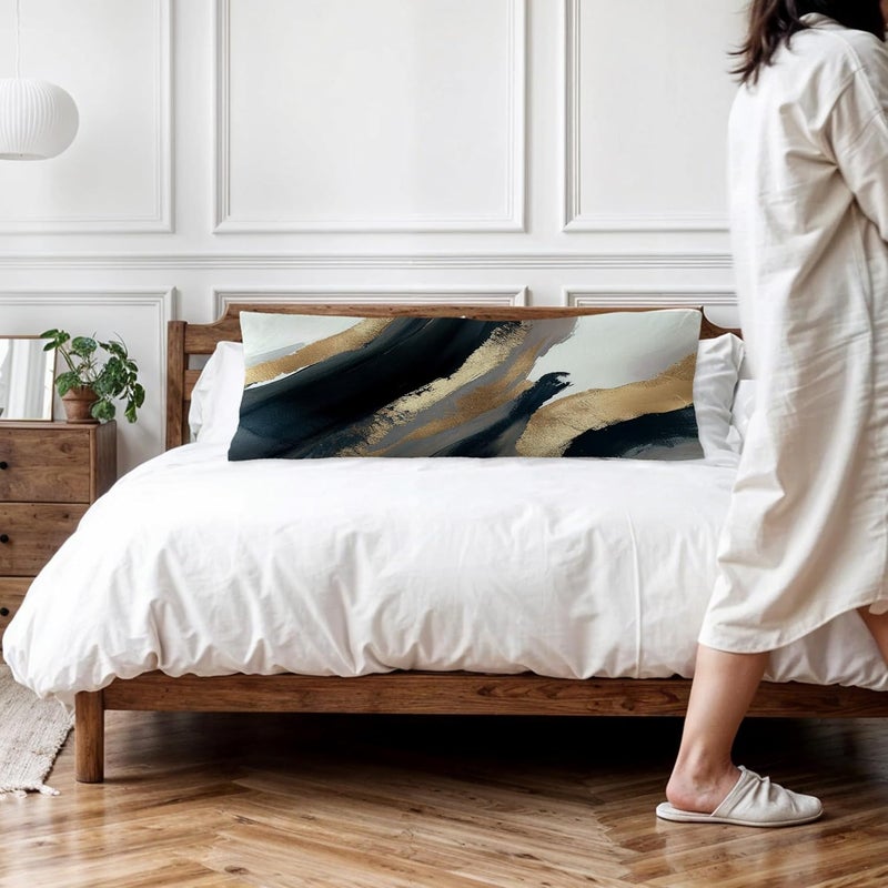 Exqcom Black and Gold Abstract Body Pillow Covers 20x54, Mid Century Modern Black Gold and White Long Body Pillow Case Cover with Hidden Zipper for Women Men Adults Kids Girls Boys - Image 2